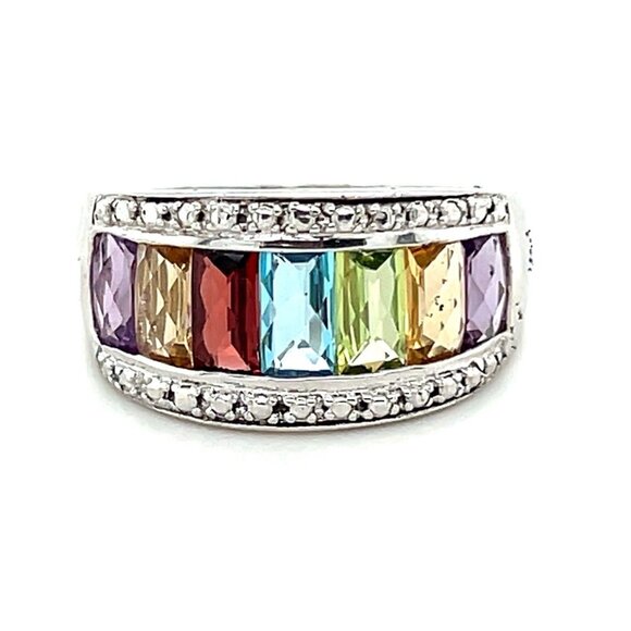 925 Silver Emerald Cut Multiple Stones Ring - Picture 1 of 8